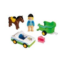 Playmobil 1.2.3 - Masina cu remorca si calut