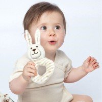 Jucarie Iepuras pentru dentitie din bumbac organic Grunspecht 619-00