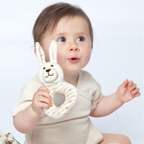 Jucarie Iepuras pentru dentitie din bumbac organic Grunspecht 619-00