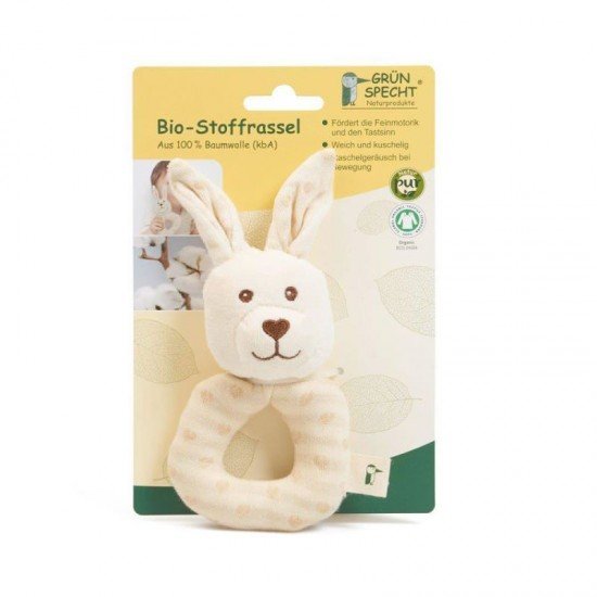 Jucarie Iepuras pentru dentitie din bumbac organic Grunspecht 619-00