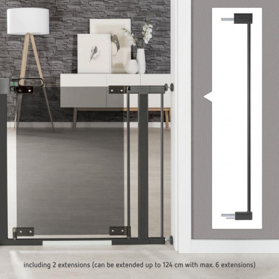 Poarta de siguranta Reer DesignLine Puristic, presiune, 76-96 cm, metal + plexiglas gri, 46031 