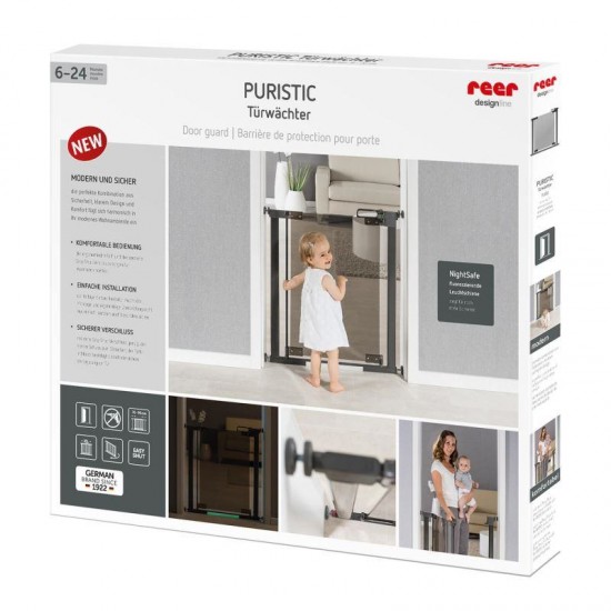 Poarta de siguranta Reer DesignLine Puristic, presiune, 76-96 cm, metal + plexiglas gri, 46031 