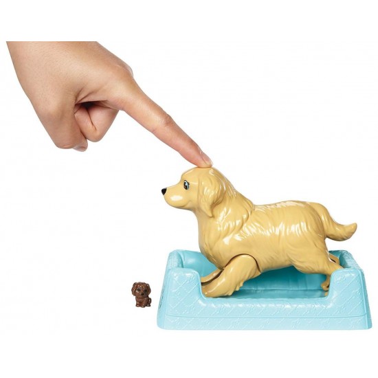 Papusa Barbie si un caine cu pui nou-nascuti