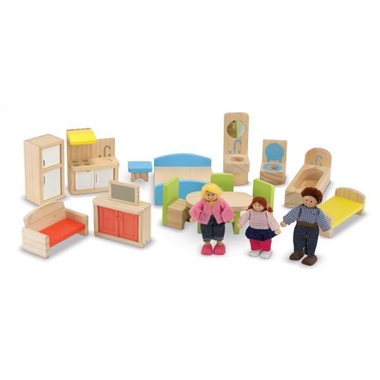 Casuta de papusi din lemn mobilata Melissa and Doug