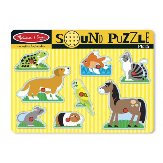 Puzzle de lemn cu sunete Animale de companie - 8 piese