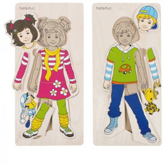 Puzzle lemn Imbracam copiii Beleduc 13 piese
