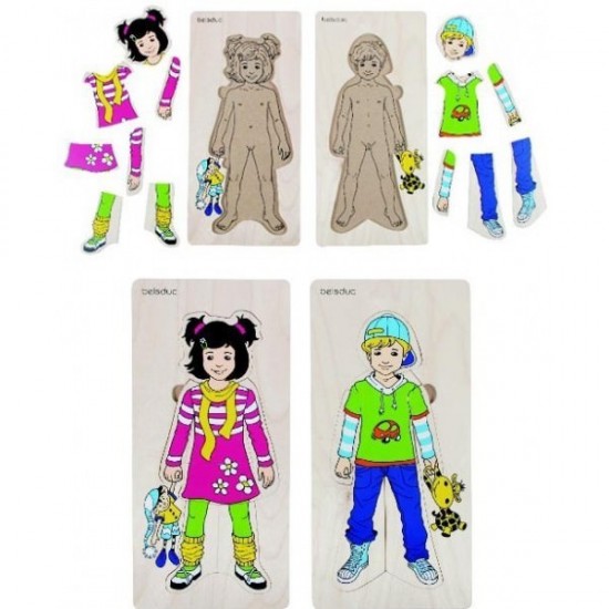 Puzzle lemn Imbracam copiii Beleduc 13 piese