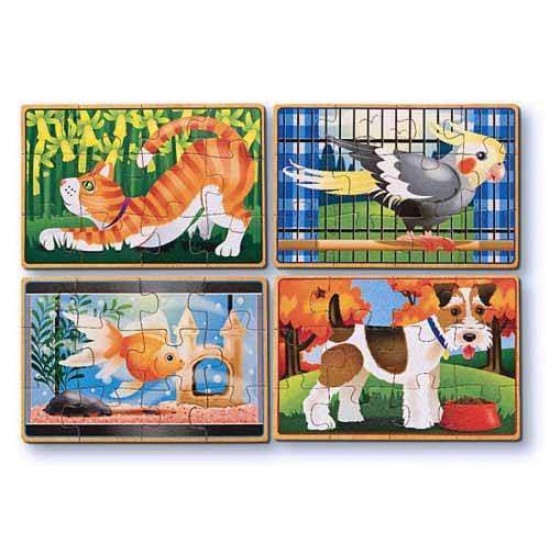 Set 4 puzzle lemn in cutie Animale de companie Melissa and Doug