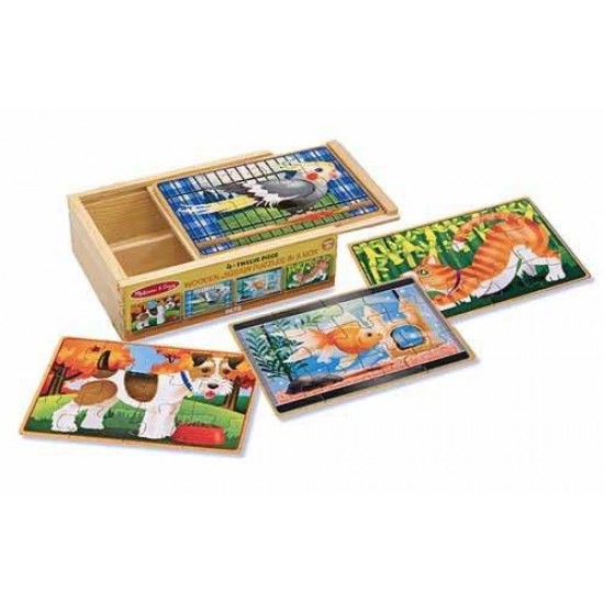 Set 4 puzzle lemn in cutie Animale de companie Melissa and Doug