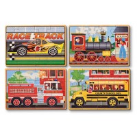 Set 4 puzzle lemn in cutie Vehicule Melissa and Doug