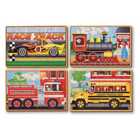 Set 4 puzzle lemn in cutie Vehicule Melissa and Doug