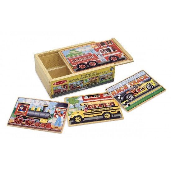 Set 4 puzzle lemn in cutie Vehicule Melissa and Doug