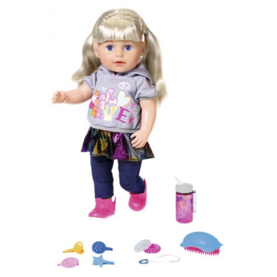 Papusa surioara interactiva blonda Baby Born 43 cm