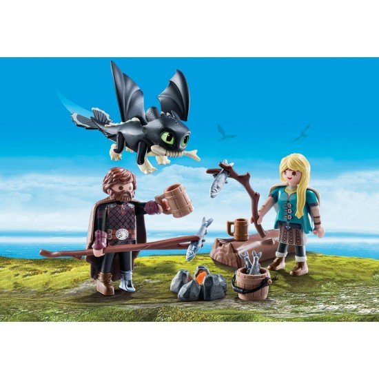 Playmobil Dragons - Hiccup, Astrid si pui de dragon