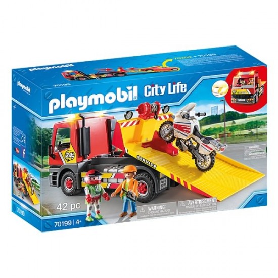 Playmobil City Life - Masina de remorcare cu motocicleta