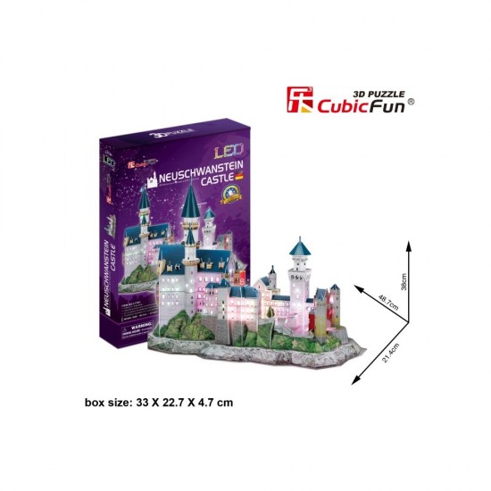 Puzzle 3D cu led Castelul Neuschwanstein 128 piese