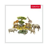 Puzzle 3D cu brosura - Animale salbatice 69 piese