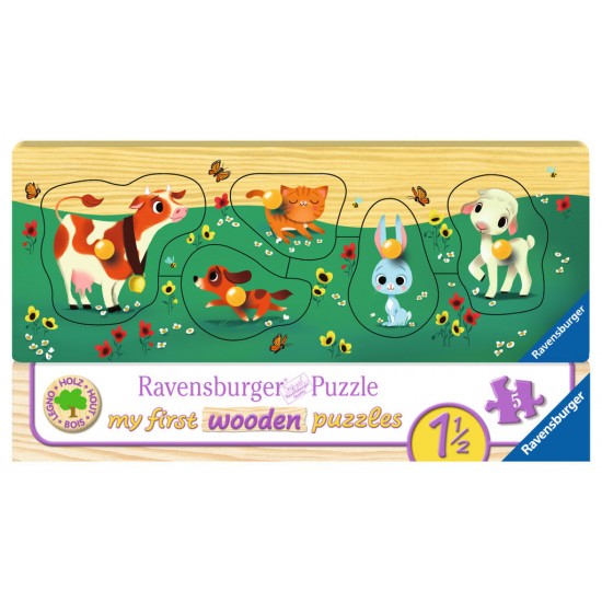 Puzzle din lemn cu animale - 5 piese