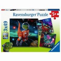Puzzle dinozauri in spatiu 3x49 piese Ravensburger