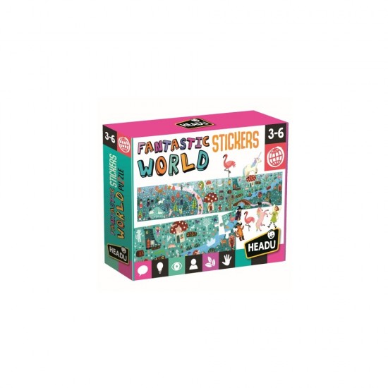 Puzzle lumea fantastica cu 45 piese si 200 stickere Headu