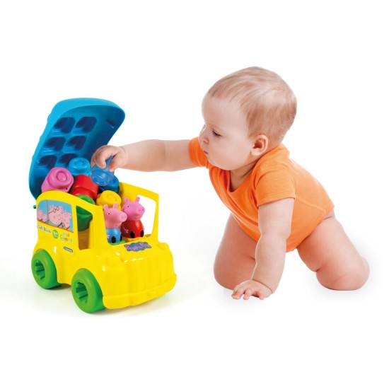 Set constructie bebe Soft Clemmy - Autobuz Peppa cu cuburi