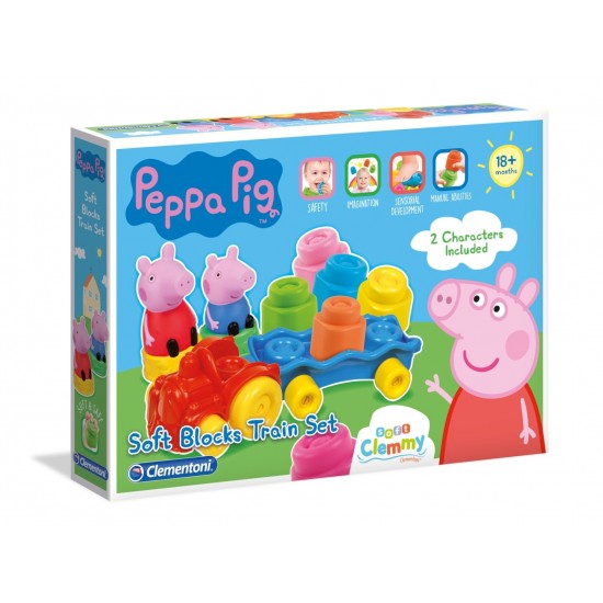Set constructie Soft Clemmy - Tren cu cuburi Peppa Pig
