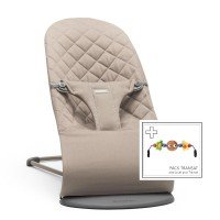 Balansoar bebe Bliss Sand Grey Bumbac cu bara de jucarii BabyBjorn