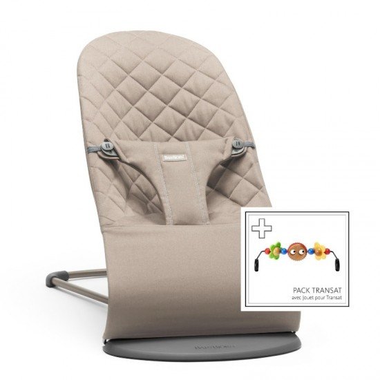 Balansoar bebe Bliss Sand Grey Bumbac cu bara de jucarii BabyBjorn