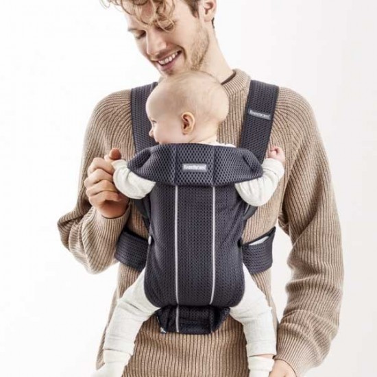 Marsupiu anatomic BabyBjorn Mini cu pozitii multiple de purtare Anthracite 3D Mesh