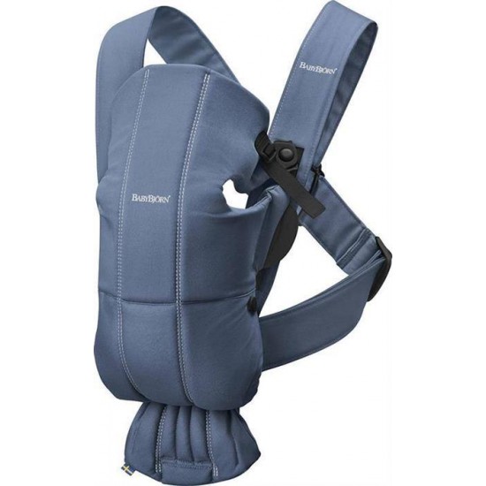 Marsupiu anatomic BabyBjorn Mini cu pozitii multiple de purtare Vintage Indigo Bumbac