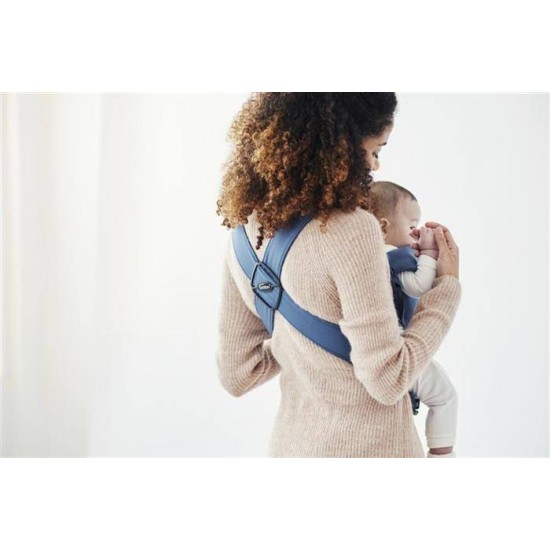 Marsupiu anatomic BabyBjorn Mini cu pozitii multiple de purtare Vintage Indigo Bumbac