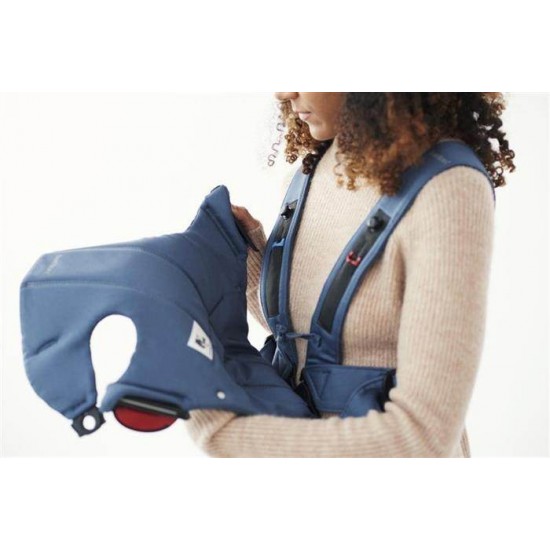 Marsupiu anatomic BabyBjorn Mini cu pozitii multiple de purtare Vintage Indigo Bumbac