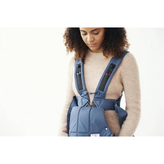 Marsupiu anatomic BabyBjorn Mini cu pozitii multiple de purtare Vintage Indigo Bumbac