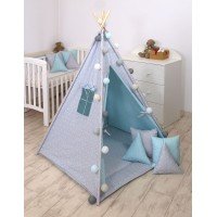 Cort de joaca Tipi 100x100cm Geometric Blue Jolie