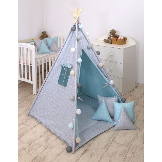 Cort de joaca Tipi 100x100cm Geometric Blue Jolie