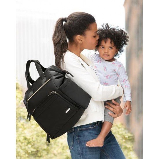 Geanta pentru scutece tip rucsac cu deschidere larga Black Skip Hop