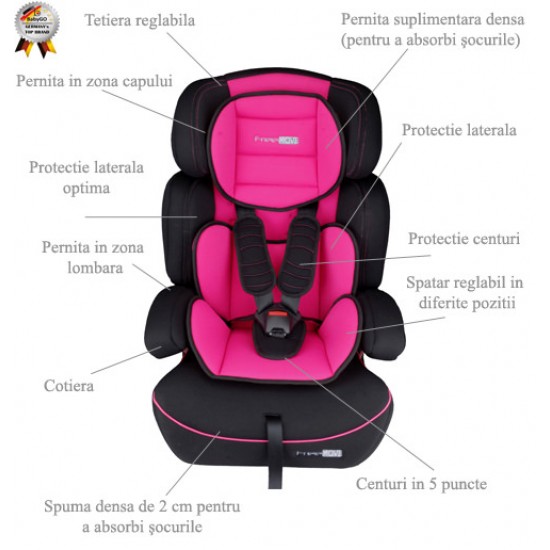 Scaun Auto Freemove Pink BabyGo - grupa 9-36 kg