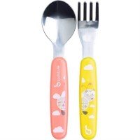 Set lingura si furculita de Inox Pink Badabulle
