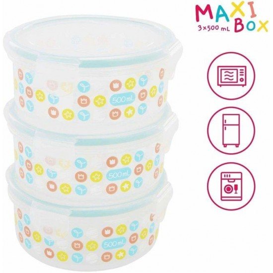 Set 3 boluri ermetice Maxi 500 ml pentru pastrarea hranei Badabulle