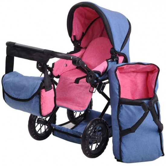 Carucior 2 in 1 pentru papusi Ruby Jeans Blue