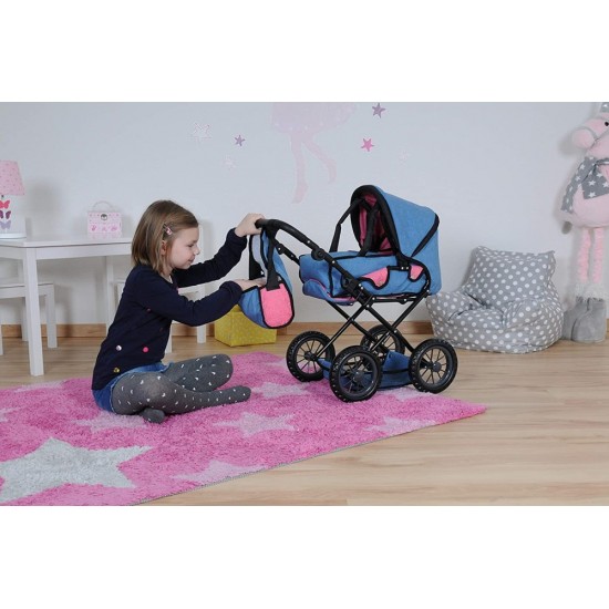 Carucior 2 in 1 pentru papusi Ruby Jeans Blue