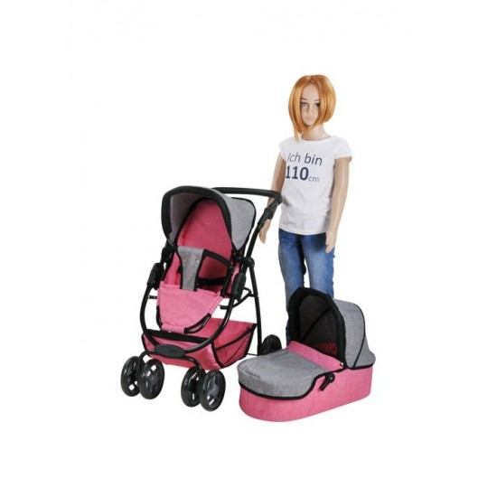 Carucior pentru papusi 3 in 1 Coco Jeans Pink
