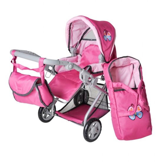 Carucior pentru papusi cu gentuta Kyra Pink With Butterfly
