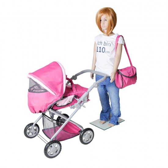 Carucior pentru papusi cu gentuta Kyra Pink With Butterfly