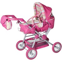 Carucior pentru papusi cu maner reversibil Twingo-S Pink With Stripe