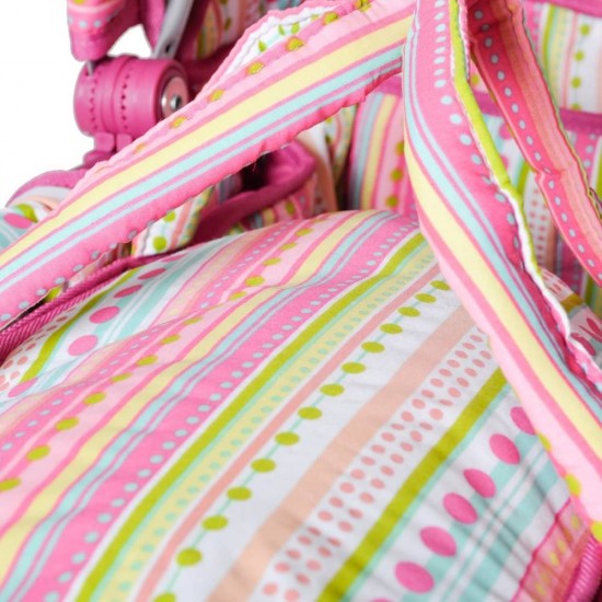 Carucior pentru papusi cu maner reversibil Twingo-S Pink With Stripe
