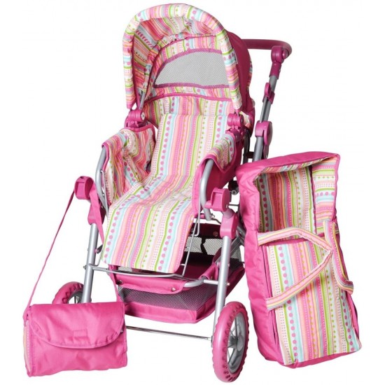 Carucior pentru papusi cu maner reversibil Twingo-S Pink With Stripe