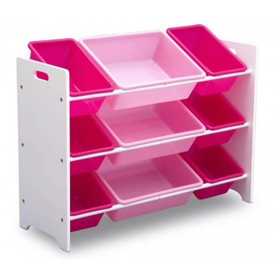 Organizator jucarii cu cadru din lemn White Pink Signature 