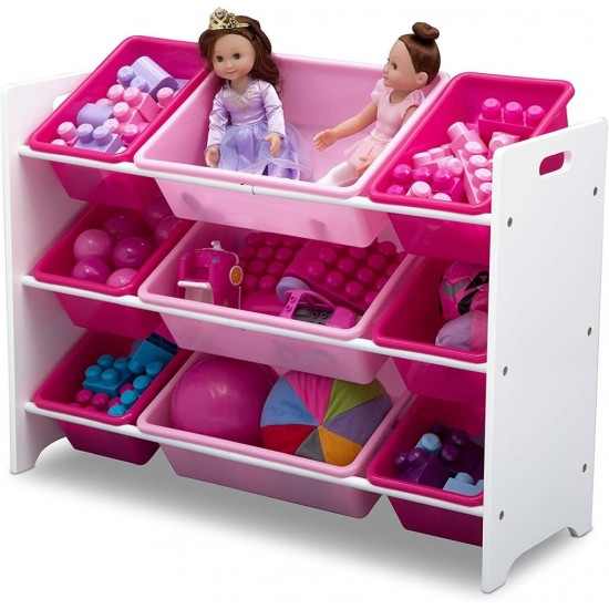Organizator jucarii cu cadru din lemn White Pink Signature 