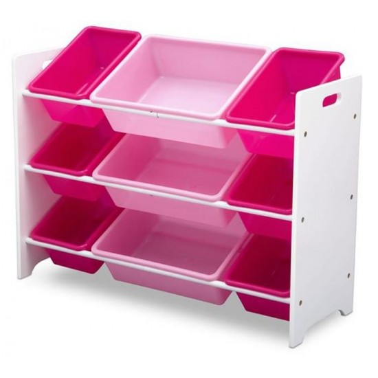 Organizator jucarii cu cadru din lemn White Pink Signature 